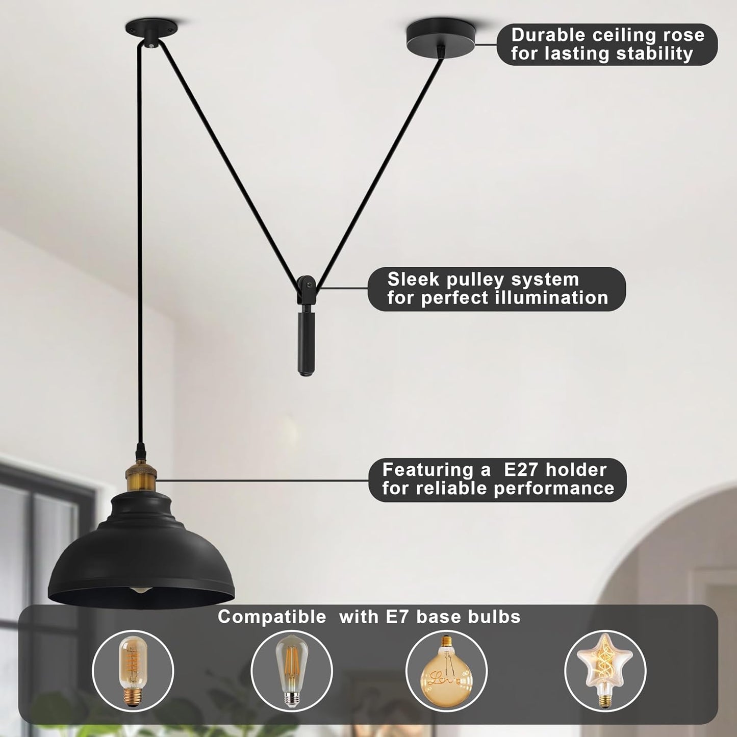 Retro Loft Adjustable Antique Metal Pendant Ceiling Light ~1133