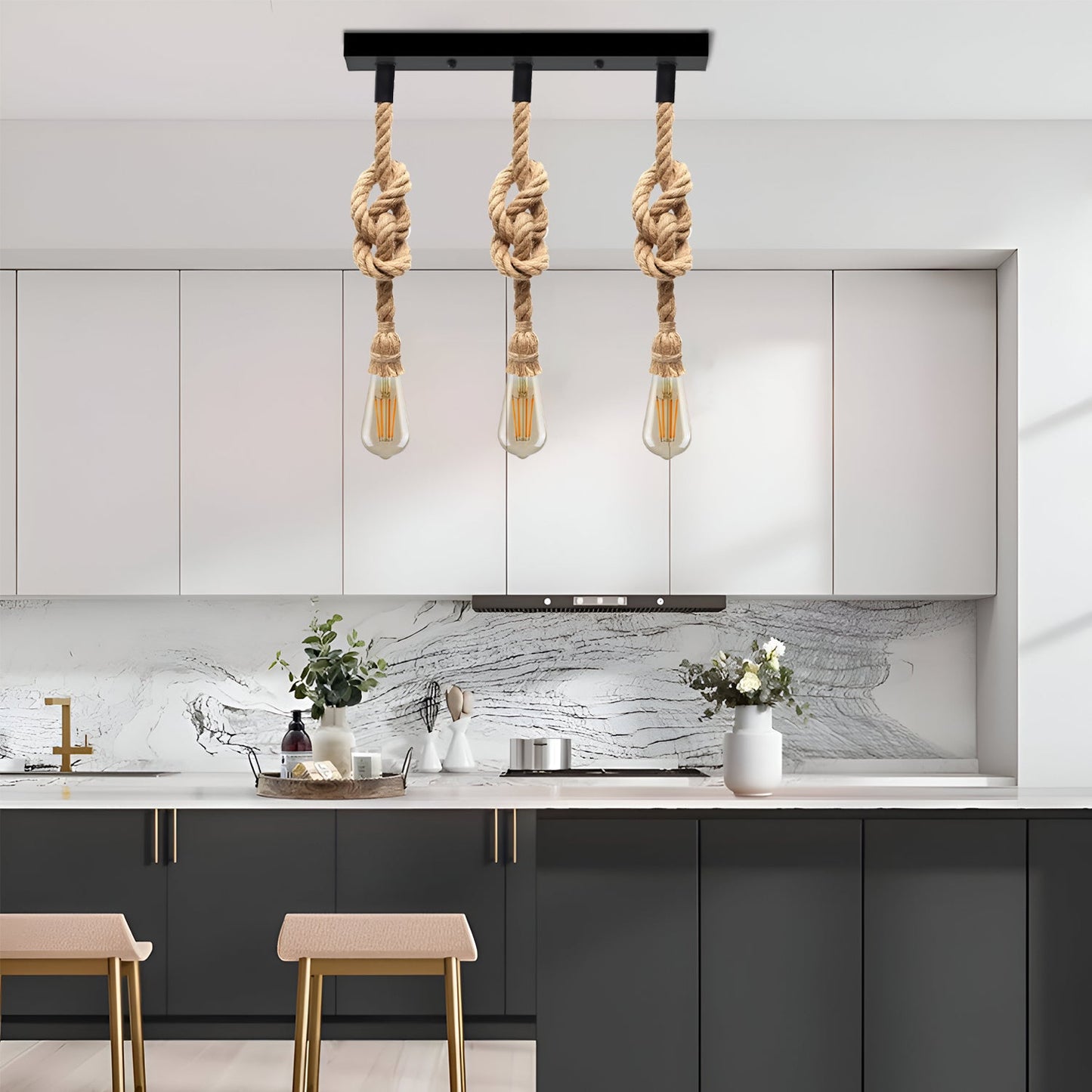 Vintage Industrial Loft Style Hemp Rope 3head cluster Ceiling Pendant Light Lamp~2711