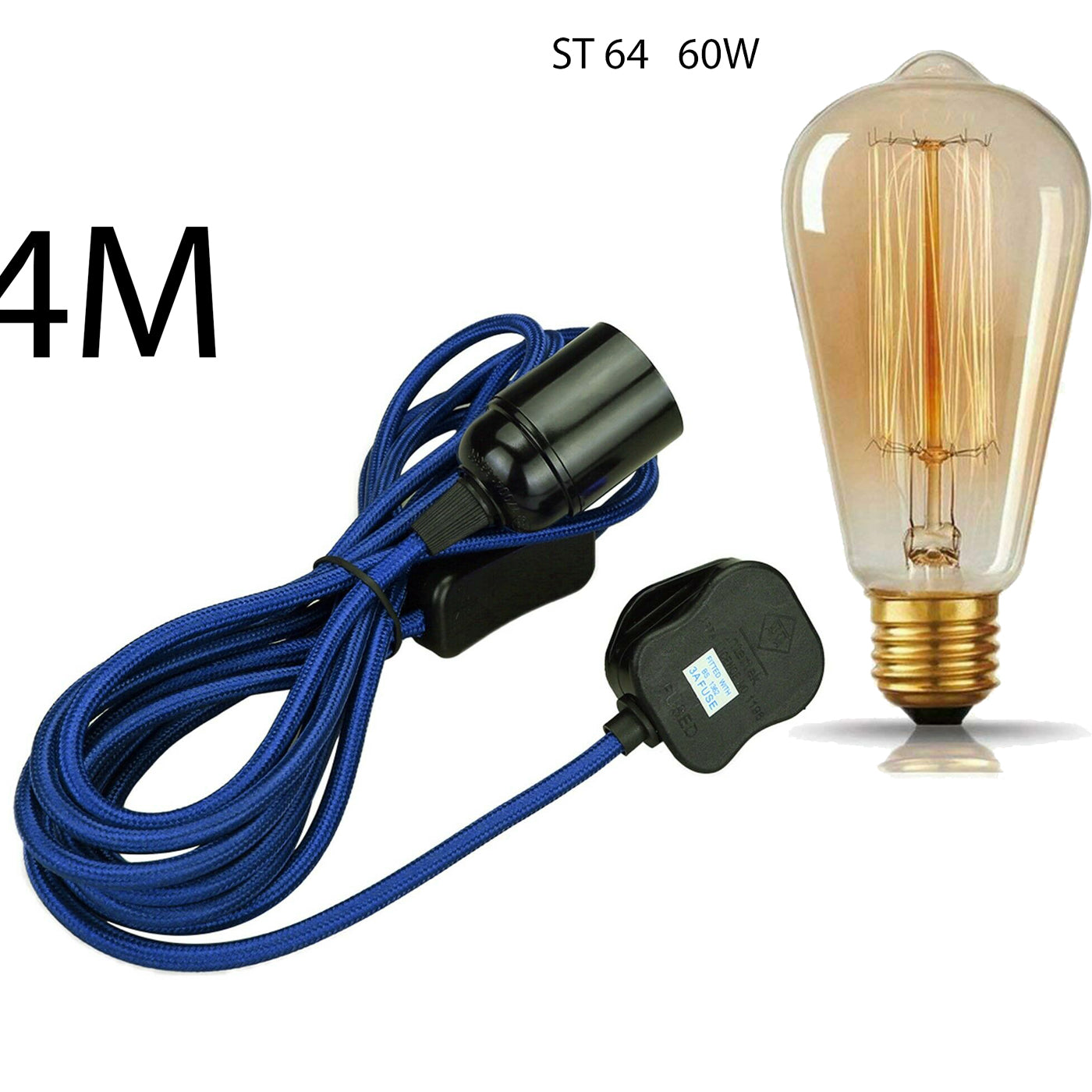 Flexible Fabric Plug-in Cable Pendant Lamp Set With Bulb Holder