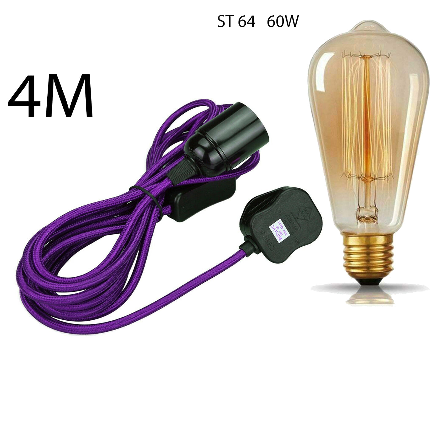 Flexible Fabric Plug-in Cable Pendant Lamp Set With Bulb Holder